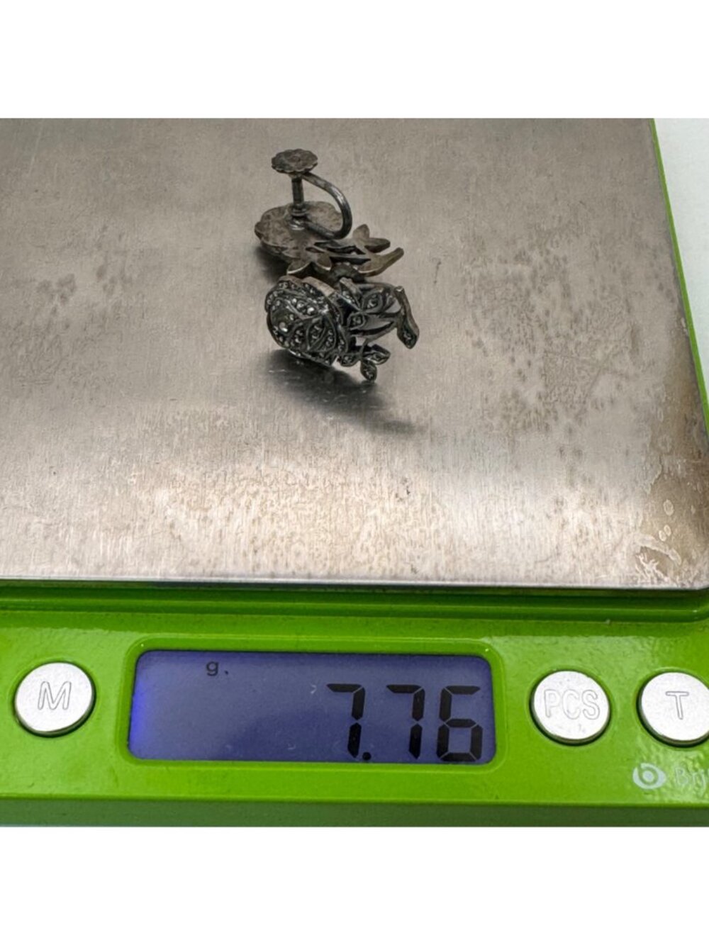 Vintage Sterling Silver Rose Screw-Back Earrings Marcasite Floral Design 7.76g - Picture 6 of 12